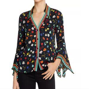 Alice and Olivia Randa Floral Bell-Sleeve Blouse Size Small
